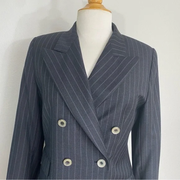 Vintage Escada Margaretha Ley Gray Pinstripe Pure Wool Blazer Size Medium Preppy